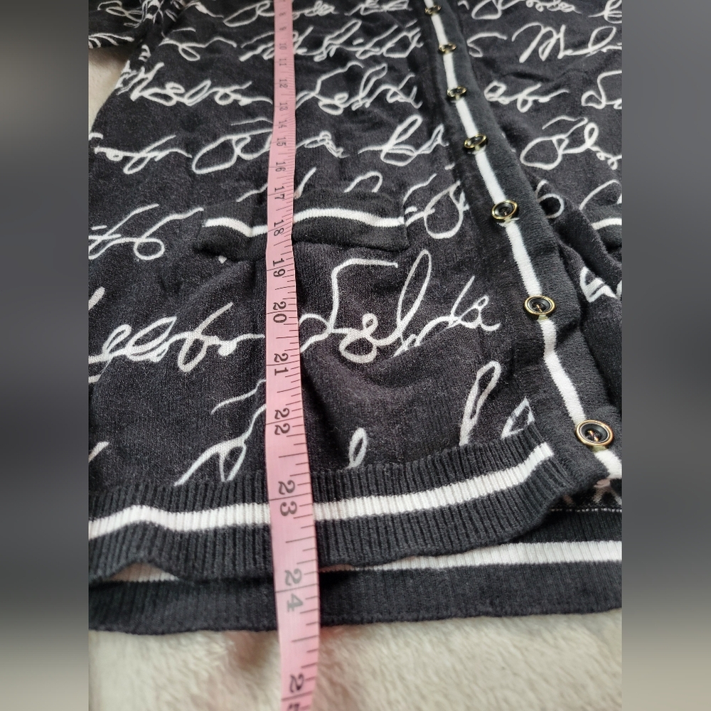 7th Avenue | Cute Black/White Script 3/4 Sleeve Knit Cardigan (SIZE M) - Picture 11 of 13